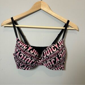 Juicy Couture Black & Pink Bra size 36C‎ Underwire Spell Out